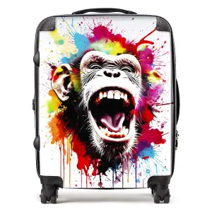 Coloured Splashart Crazy Monkey Face Suitcase - Large