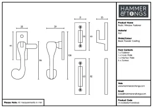 Hammer & Tongs - Rustic Window Fastener - Left Handed - W45mm x H110mm - Black