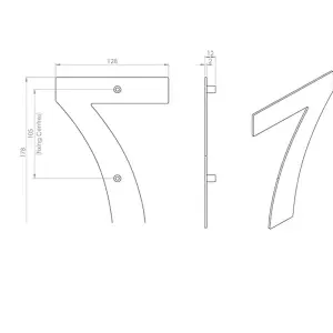 178mm Front Door Numerals '7' 105mm Fixing Centres Satin Stainless Steel