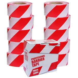 True Products Professional Hazard Barrier Tape 70mm x 500m Red & White - 10 Rolls