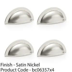 4 PACK - Ridged Cup Handle - Satin Nickel - 76mm Centres Solid Brass Shaker Drawer Pull