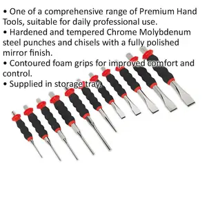 11 Piece Professional Punch and Chisel Set with Foam Grip - Durable and Versatile Tools