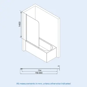 Nes Home Denver 800mm Curved Bath Screen Matt Black Profile Grey Tinted Glass Reversible