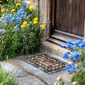 Nicoman Elegant Tile Mat Barrier Doormat Eco-Friendly Non-Slip Indoor/Outdoor Door Mat, Rectangular 60x40cm, Blue Border