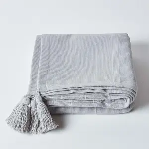 Homescapes Cotton Rajput Ribbed Silver Grey Throw, 150 x 200 cm