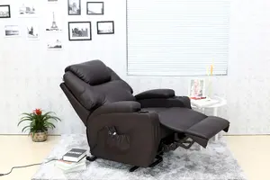 Rise Recliner Chair With Single Motor, Heat And Massage, Remote Control, Pocket Storage And Cup Holders In Brown Bonded Leather