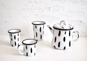 Rozi Stripe Collection Enamel Two Mugs & Teapot Gift Set