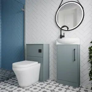 Cloakroom Suite - Vanity Unit, Tap and Toilet - Grey/Black