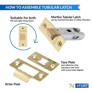 XFORT 2 Pack 75mm Polished Brass Tubular Latch, Mortice Door Latch