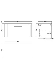 Retro 1 Drawer Wall Hung Vanity Unit with Sparkling Black Laminate Worktop -  800mm - Satin Green - Balterley