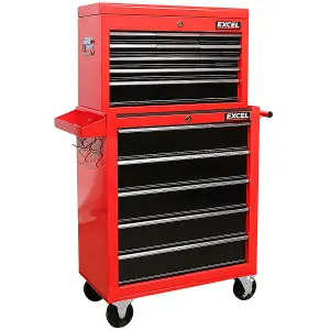 Excel 9 Drawer Top Chest Cabinet & 5 Drawers Tool Chest with Tool Tray Black/Red