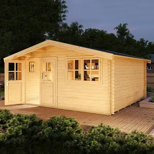 Lasita Isar Traditional Log Cabin - 3.9m x 3.8m - Apex Garden Summer House with Double Door