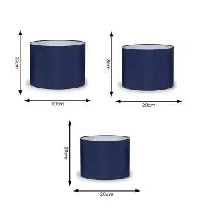 ValueLights Torbery Set of 3 - Small Medium Large Easy Fit Ceiling Light Shades Fabric Drum Lampshades - Navy Blue