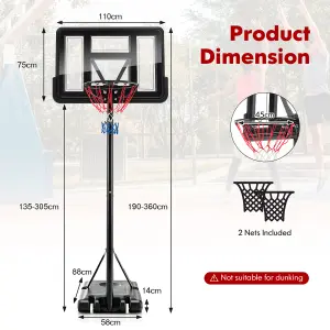 Costway Height Adjustable Basketball Hoop System Wheels & Fillable Base Basketball Goal