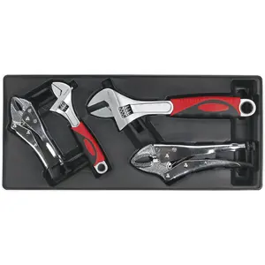 Premium Locking Pliers and Adjustable Wrench Set with Modular Tool Tray - 4 Piece Collection