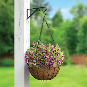 Panacea Basic Black Round Coco liner & metal frame Hanging basket, 35cm