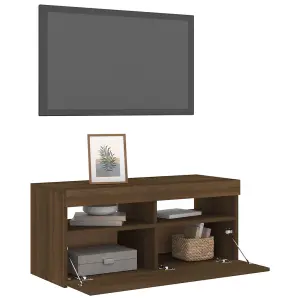 Berkfield TV Cabinet with LED Lights Brown Oak 90x35x40 cm