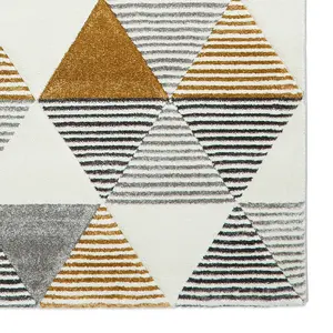 Grey Yellow Modern Geometric Easy To Clean Rug For Dining Room-120cm X 170cm