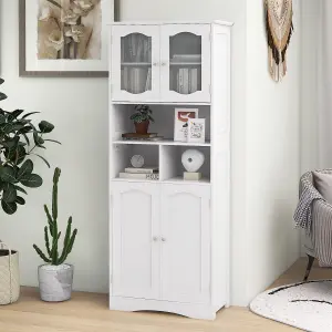 COSTWAY 148cm Tall Bathroom Cabinet Freestanding Storage Cabinet with Tempered Glass Doors