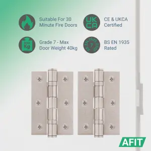 AFIT Satin Nickel Door Hinges - 3 Inch / 76mm  Internal Fire Door Hinges - 4 Pairs