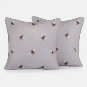 2 Pack Bee Matte Velvet Cushion Covers Home Decor, Grey - 45 x 45cm