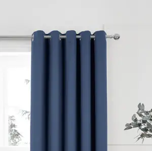 Home Curtains Woven Blockout 45w x 72d" (114x183cm) Navy Blue Eyelet Curtains (PAIR)