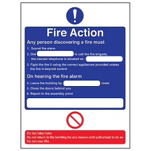 Fire Action Telephone Procedure Sign - Adhesive Vinyl - 150x200mm (x3)