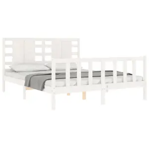 Berkfield Bed Frame with Headboard White King Size Solid Wood