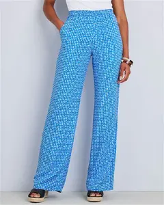 Cotton Traders Women's Sienna Printed Pull-On Wide-Leg Trousers In Blue - Size 16