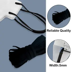 5mm Wide Flat Elastic Band, Soft Stretchy Strap Elastic Cord, Black - 25 meters