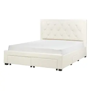 Velvet EU King Size Bed with Storage Cream LIEVIN