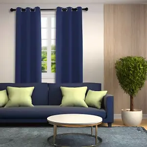 Midnight Blackout Curtains - Navy Blue Thermal Eyelet - 46 x 63 Drop - 2 Panel