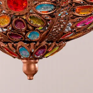 ValueLights Samia Moroccan Bazaar Style Bronze Uplighter Easy Fit Ceiling Light Shade with Multi Coloured Jewels - Bulb Included