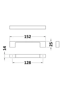 D Shape Square Handle, 152mm (128mm Centres) - Chrome