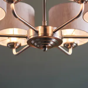 Haywood Brushed Chrome with Natural Linen Shades Classic Modern 6 Light Ceiling Pendant