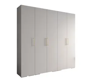 Elegant White Inova 3 Hinged Door Wardrobe W2500mm H2370mm D470mm - Versatile Storage with Gold Vertical Handles