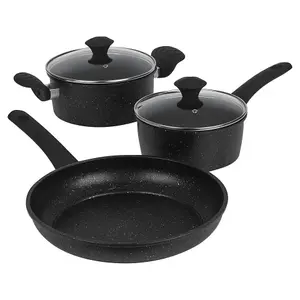 URBNCHEF 28cm Diameter 3 Pcs Large Casserole Pot Saucepan Frying Pans Forged Carbon Induction Cookware Set