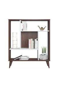 Norm Bookcase with 5 Compartments Display Unit, 90 x 25 x 105 cm Free Standing Shelves, Bookshelf, Open Cabinet, Walnut