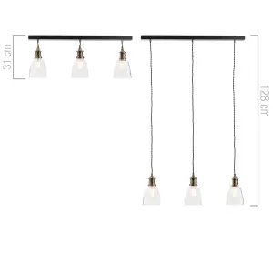 Litecraft Industrial Brass 3 Lamp Ceiling Pendant Light