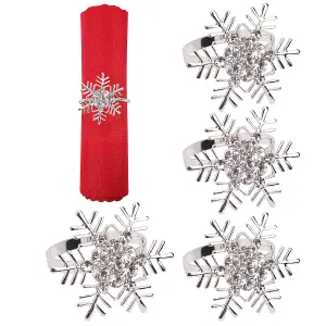 Snowflakes Design Napkin Holder Rings Serviettes Buckles for Christmas Table Décor, Silver, 4pcs