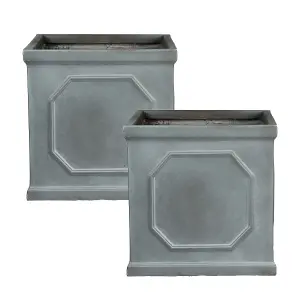 Set of 2 IDEALIST™ 55cm Square Planter, Chelsea Grey Flower Box, Garden Planters, Vintage Slate Effect Outdoor Large Plant Pots