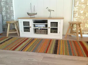 Ooty Kilim Rug Handmade in Rich Wool Multi Colour Stripes / 120 cm x 180 cm