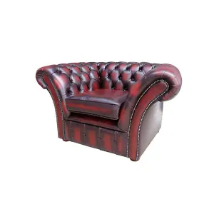 Chesterfield Club Chair Antique Oxblood Red Real Leather In Balmoral Style