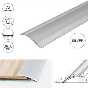 A48 41mm Anodised Aluminium Self Adhesive Door Threshold Ramp Profile - Silver, 1.0m