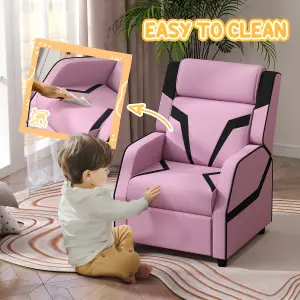 AIYAPLAY 2 in 1 Kids Armchair Recliner, PU Leather, for 3-9 Years Old, Pink