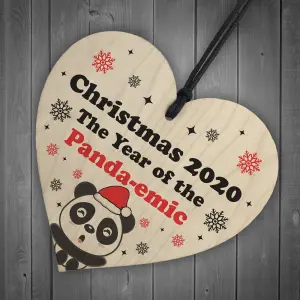 Funny Christmas Tree Decoration Wood Heart Bauble Quarantine Lockdown Gift