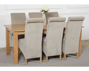 Oslo 180 x 90 cm Large Oak Dining Table and 6 Chairs Dining Set with Montana Grey Fabric Chairs