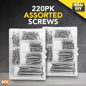 220pk Wood Screws Assortment, Countersunk Screw Set with Storage Box for DIY and Repairs, Mixed Screws for Wood, Self Tapping Asso