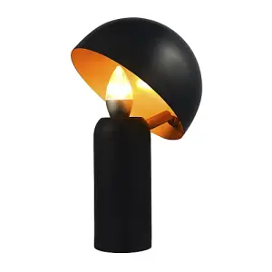 Modern Black Mushroom Table Lamp with Tilted Gold Inner Shade and Fabric Cable