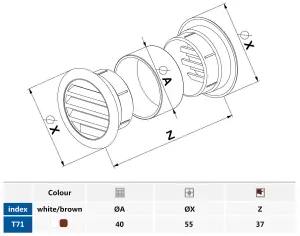 Awenta White Round Joinery Door Air Vent Grille Woodwork Furniture 40mm Diameter Hole